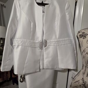 White Satin Women's Dress Jacket with Decorative Buckle